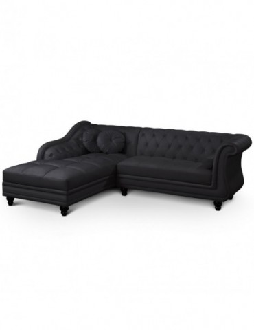 Canapé d'angle Brittish Noir style chesterfield A968-D-Noir