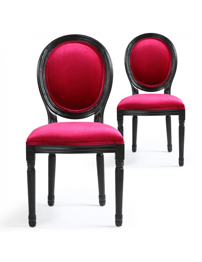 Lot de 2 chaises Louis XVI Black Velours Fuschia 24501blackvfuschia