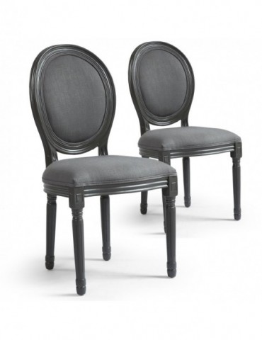 Lot de 2 chaises de style médaillon Louis XVI Gris Tissu Gris 24501ksfltgrey