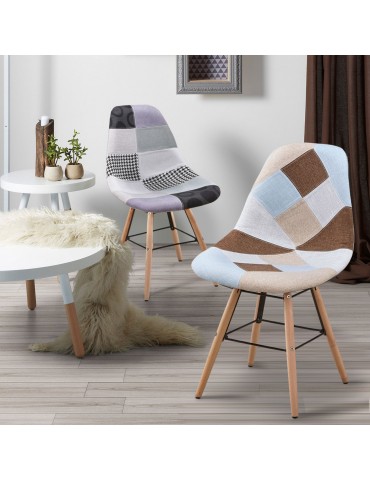 Lot de 2 chaises scandinaves Lisa Patchwork Beige c808beige