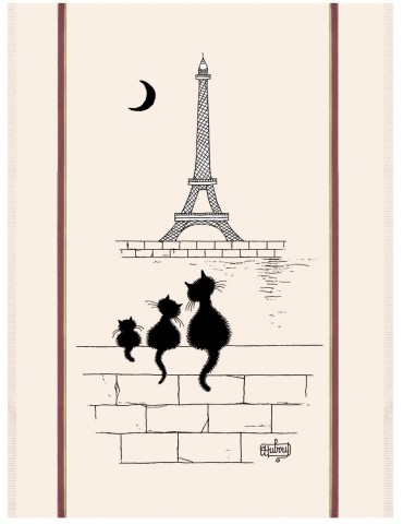 Grand Torchon Dubout Chats Tour Eiffel Ecru 3051107000Torchons & Bouchons