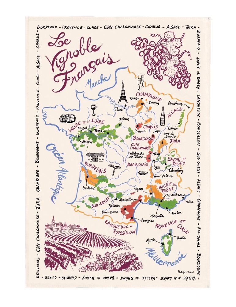 Torchon La Carte Des Vins de France Ecru 72 X 48 9008015000Torchons & Bouchons