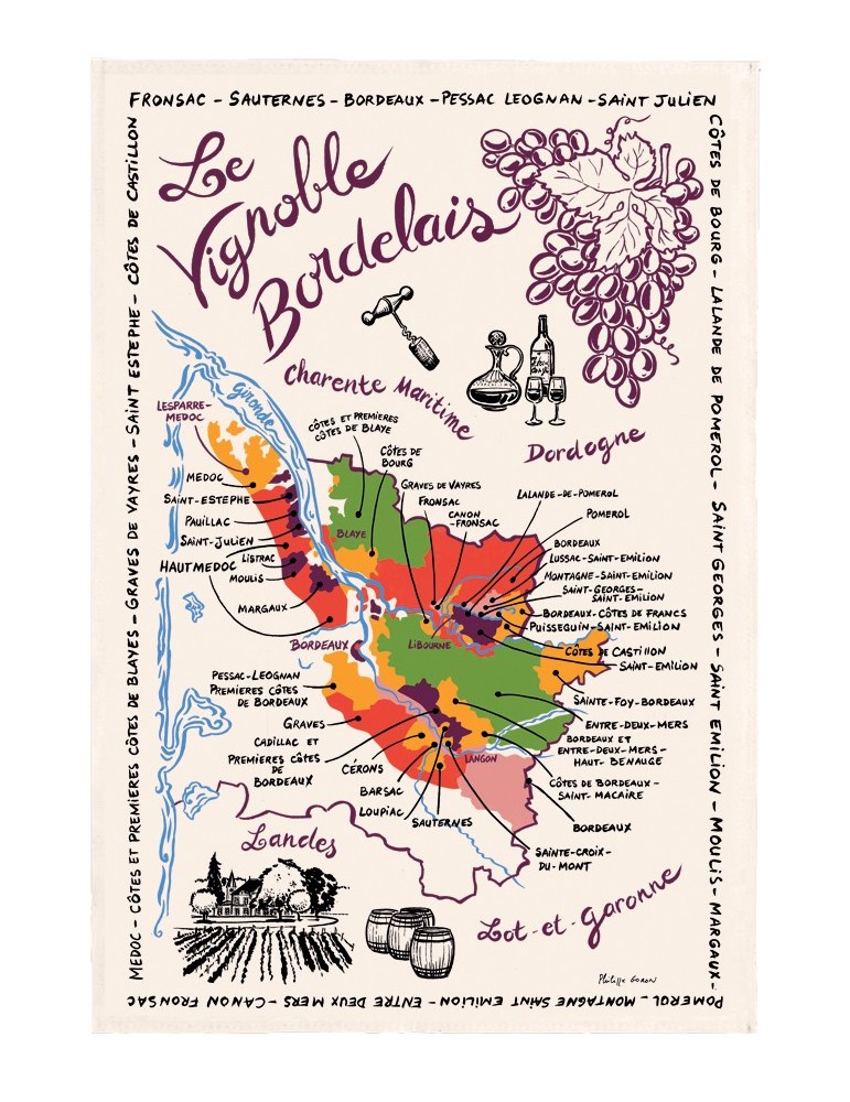 Torchon La Carte Des Bordeaux 48 X 72 9011015000Torchons & Bouchons