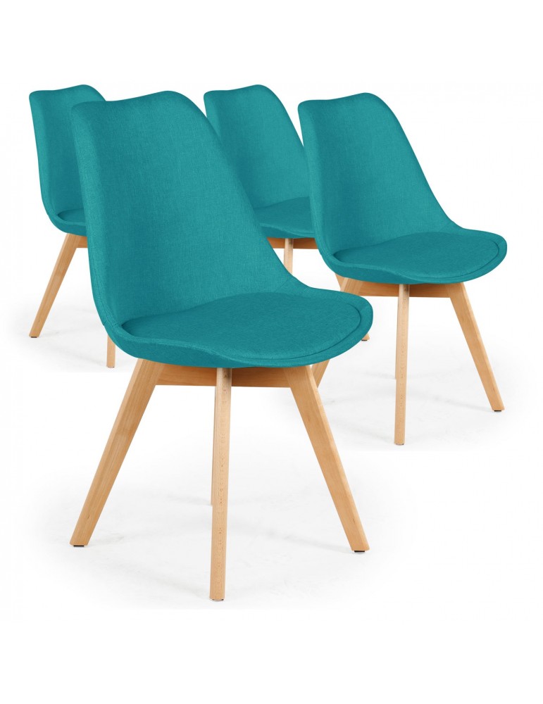 Lot de 4 chaises scandinaves Conor tissu Bleu vert cy1602fabricblue