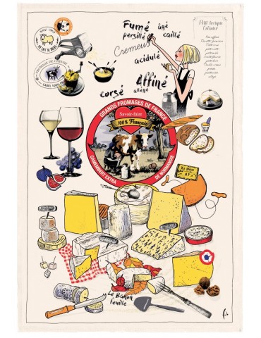 Torchon Imprimé Les grands fromages Ecru 48 x 72 6549010000Winkler