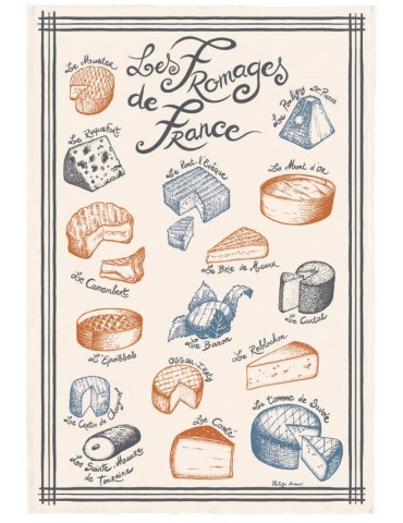 Torchon Imprimé Fromages de France Ã‰cru 48 x 72 6564010000Torchons & Bouchons