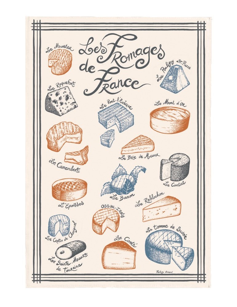 Torchon Imprimé Fromages de France Ecru 48 x 72 6564010000Winkler