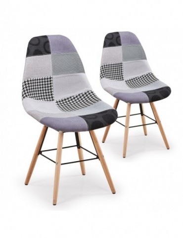 Lot de 2 chaises scandinaves Lisa Patchwork Gris c808gris