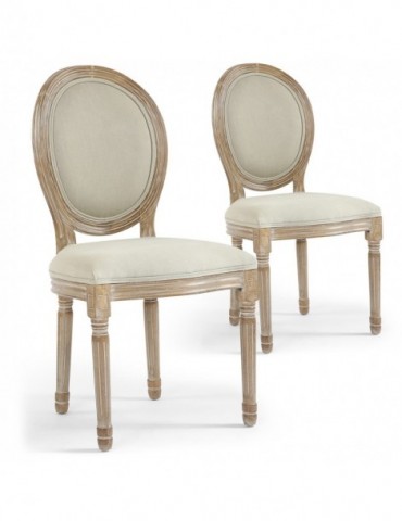 Lot de 20 chaises de style médaillon Louis XVI Tissu Beige 24501ksf25002lot20