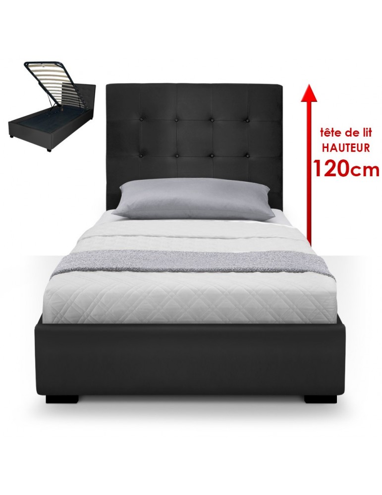 Lit Coffre Trevene + Sommier 90cm Noir LT090-Noir