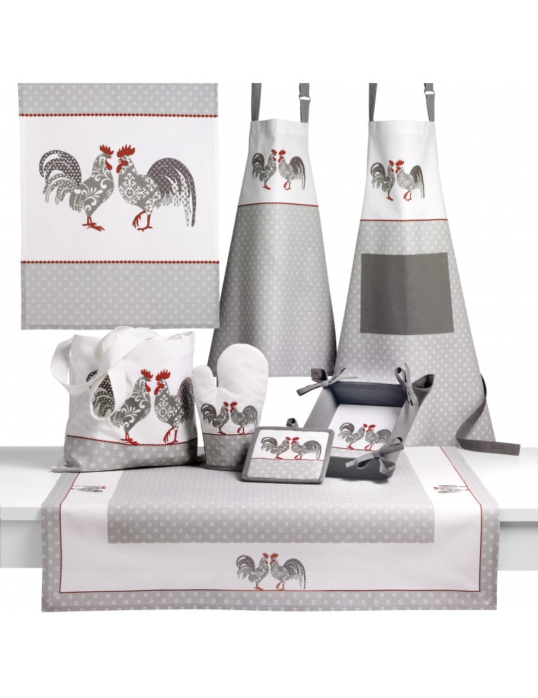 Nappe carrée Cocorico Blanc/gris 90 x 90 4951070000Les Ateliers du Linge Nappe carrée Cocorico Blanc/gris 90 x 90 4951070000Les Ateliers du Linge